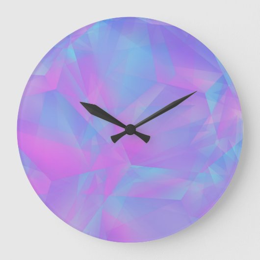Grande Horloge Ronde Polygones en couches bleu violet rose (Recto)