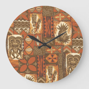 Grande Horloge Ronde Pomaika’i Tiki Tapa Vintage Hawaïen