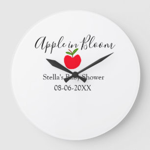 Grande Horloge Ronde Pomme en fleurs Baby Shower pomme rouge nom date