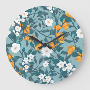 Grande Horloge Ronde Pomme Florale : Motif en floraison Motif.
