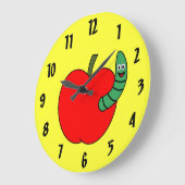 Grande Horloge Ronde Pomme rouge ver vert (Angle)