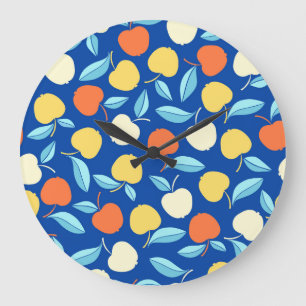 Grande Horloge Ronde Pommes feuilles, arrière - plan bleu, motif transp