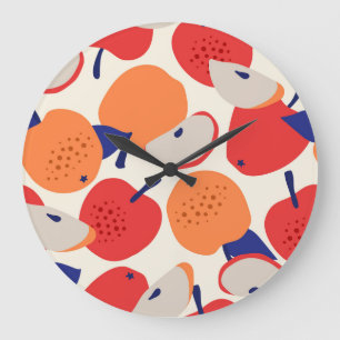 Grande Horloge Ronde Pommes Tirées À La Main : Vintage Branché Sans Cou