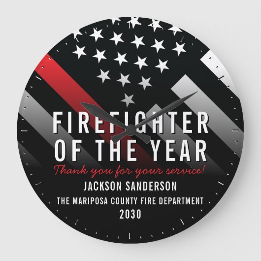 Grande Horloge Ronde Pompier de l'année Employé Red Line Drapeau (Recto)