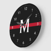 Grande Horloge Ronde Pompier Mince ligne rouge Monogramme initial (Angle)