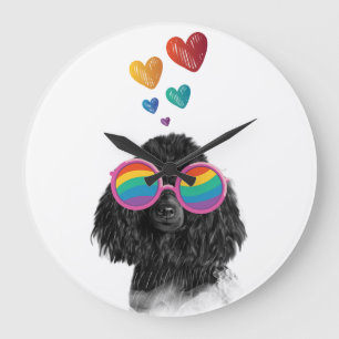Grande Horloge Ronde Poodle Dog with Hearts Saint-Valentin