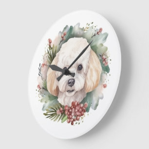Grande Horloge Ronde Poodle Noël Wreath Festive Pup