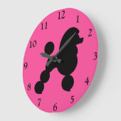 Grande Horloge Ronde Poodle noir sur rose (Angle)