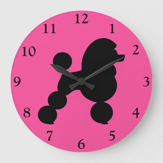 Grande Horloge Ronde Poodle noir sur rose (Recto)