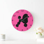 Grande Horloge Ronde Poodle noir sur rose (Maison)