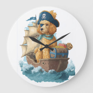 Grande Horloge Ronde Poodle Pirate � Drôle de chien de mer