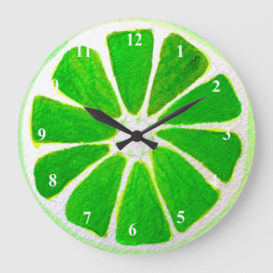Grande Horloge Ronde Pop art bright lime fruit original watercolour