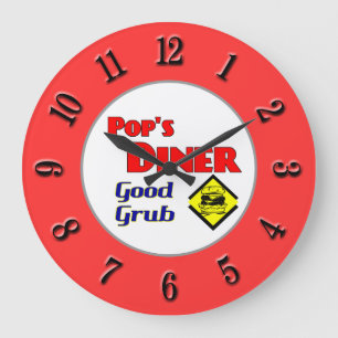Grande Horloge Ronde Pop's Retro Red Kitchen Clock