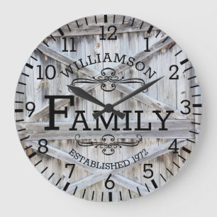 Grande Horloge Ronde Porte de grange en bois rustique Nom de famille Pe