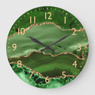 Grande Horloge Ronde Porte en marbre Parties scintillant verte et en or