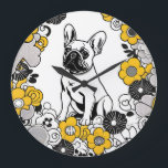 Grande Horloge Ronde Portrait d'art de Buldog Pop en français<br><div class="desc">Portrait d'art de Buldog Pop en français</div>