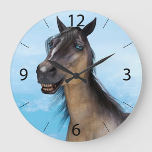 Grande Horloge Ronde Portrait d'art humoristique de cheval souriant