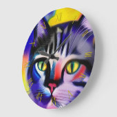 Grande Horloge Ronde Portrait de chat (Angle)