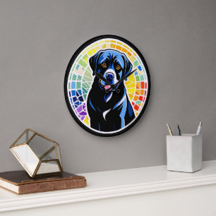 Grande Horloge Ronde Portrait de chien coloré dans un cercle de mosaïqu