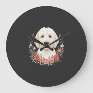 Grande Horloge Ronde Portrait de chien floral Couronne botanique