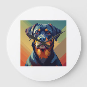 Grande Horloge Ronde Portrait de chien Rottweiler coloré d'art pop rétr