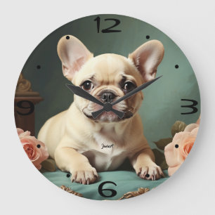 Grande Horloge Ronde Portrait de chiot bouledogue français mignon vinta