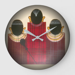 Grande Horloge Ronde Portrait de famille masaï à carreaux