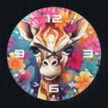 Grande Horloge Ronde Portrait de Giraffe Florale-9320<br><div class="desc">Portrait de Giraffe Florale-9320</div>