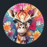 Grande Horloge Ronde Portrait de Giraffe Florale-9320<br><div class="desc">Portrait de Giraffe Florale-9320</div>
