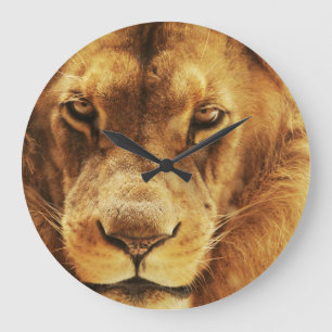 Grande Horloge Ronde Portrait de lion africain mâle.