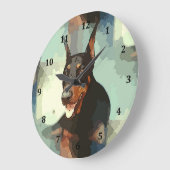 Grande Horloge Ronde Portrait de Pinscher de dobermann (Angle)