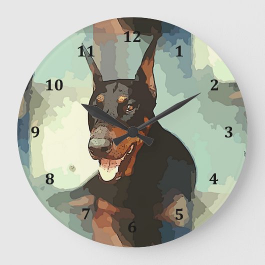 Grande Horloge Ronde Portrait de Pinscher de dobermann (Recto)