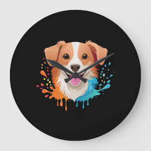 Grande Horloge Ronde Portrait d'un chien mignon avec des couleurs fluid