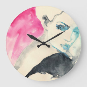 Grande Horloge Ronde Portrait féminin : Aquarelle