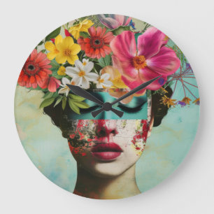 Grande Horloge Ronde Portrait Floral Vintage 