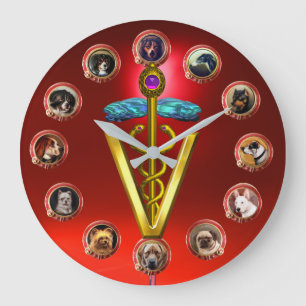 GRANDE HORLOGE RONDE PORTRAITS DE CHIEN VICTORIEN SYMBOLE VÉTÉRINAIRE C