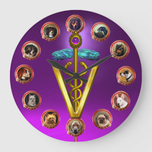 GRANDE HORLOGE RONDE PORTRAITS DE CHIENS VICTORIENS CADUCÉE SYMBOLE VÉT