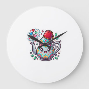 Grande Horloge Ronde Pot à thé Kawaii Moroccan Mint Sticker