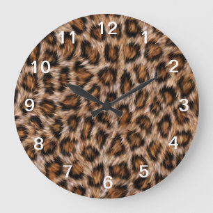 Grande Horloge Ronde Pots de léopard Fourrure Jaguar Animal Chat peau 
