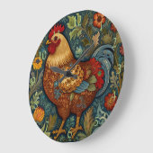 Grande Horloge Ronde Poule de campagne chic boho rétro (Angle)