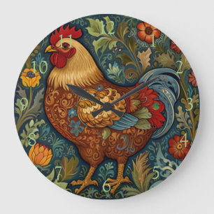 Grande Horloge Ronde Poule de campagne chic boho rétro