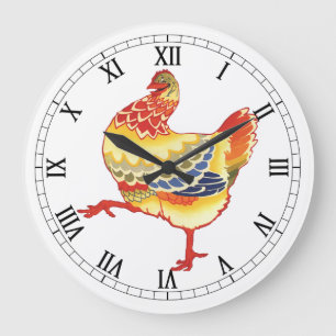 Grande Horloge Ronde Poulet coloré de la basse-cour de la ferme vintage