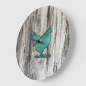 Grande Horloge Ronde Poulets rustiques (bleu) (Angle)