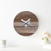 Grande Horloge Ronde Poulets rustiques (planches Brown) (Maison)