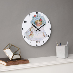 Grande Horloge Ronde Poupée bébé fille victorienne vintage, chapeau de 