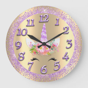 Grande Horloge Ronde Pourpre Girly d'étincelle de parties scintillante
