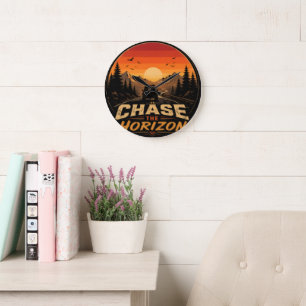 Grande Horloge Ronde Poursuivez l'Horizon Vintage Retro Coucher de Sole
