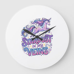 Grande Horloge Ronde Poussière d'étoile de licorne dans mes veines Rétr