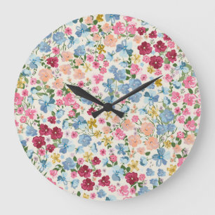 Grande Horloge Ronde pré du milieu de l'été, motif plante en fleurs.