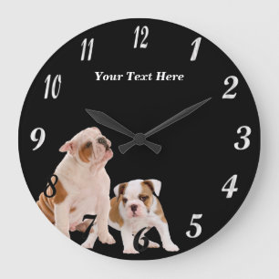 Grande Horloge Ronde Precious Bulldog Puppies Round Wall Clock